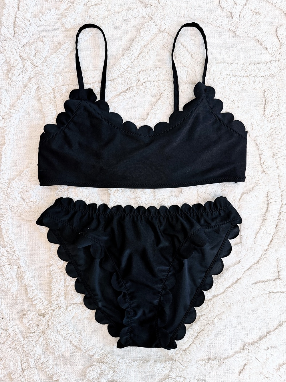 SHEIN Black Scalloped Bikini Set Two Piece Swimsuit M Top L Bottom